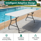 HaiNova 2 Pack 6ft Folding Table, 72" × 30" with Carry Handle, Stain Resistant Foldable Table for Camping Party Picnic, White