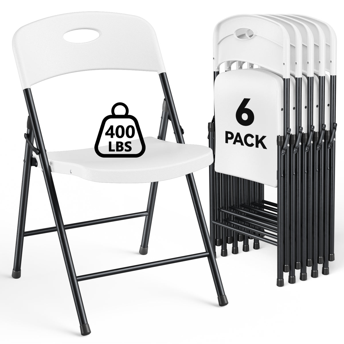 HaiNova 4PCS Black Plastic Folding Chair Set, 400-Pound Portable Waterproof and Wear-Resistant Folding Chair with Steel Frame for Picnics and Business