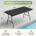 5FT Folding Table, Heavy Duty Plastic Table with Foldable Legs, Black