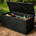 HaiNova 260 Gallon Outdoor Storage Box, Large Resin Deck Boxes Outdoor Waterproof, Deck Storage Box for Patio Furniture Outdoor Cushions, Throw Pillows, Garden Tools and Pool Floats, Black