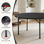 6FT Folding Round Table, Heavy Duty Plastic Card Table with Foldable Legs, Portable Folding Banquet Table for Living Room, Party or Outdoor Event, Indoor & Outdoor Use, Black