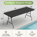 6ft Folding Table, Heavy Duty Plastic Card Table with Foldable Steel Legs, Metal Frame Support up to 600 lb, Portable for Indoor, Outdoor, Picnic, Camping, Dining, Party, Black