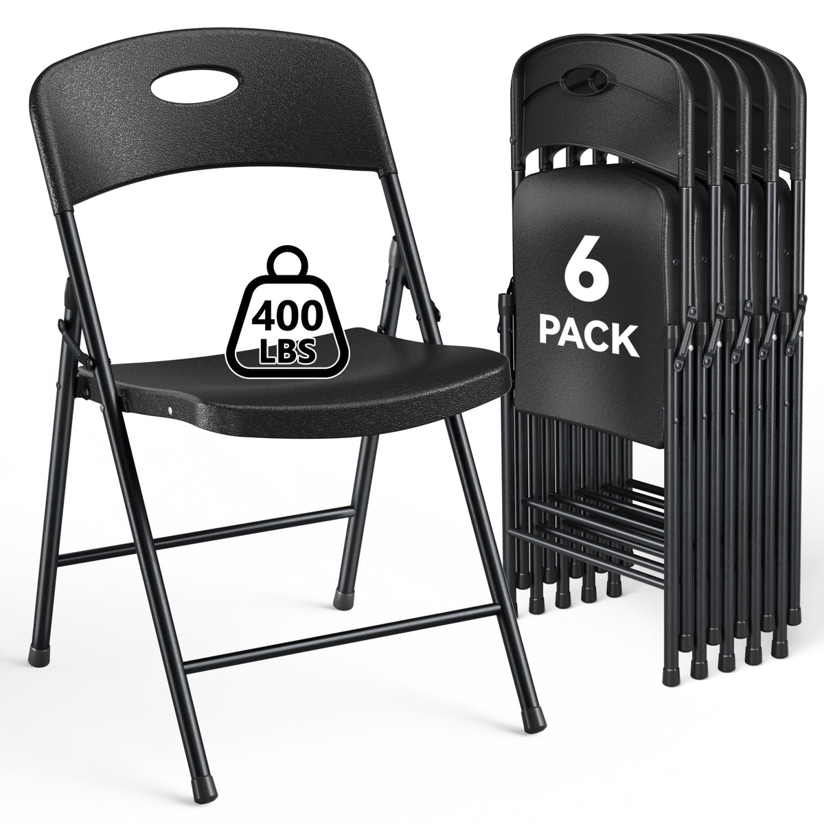 HaiNova 4PCS Black Plastic Folding Chair Set, 400-Pound Portable Waterproof and Wear-Resistant Folding Chair with Steel Frame for Picnics and Business