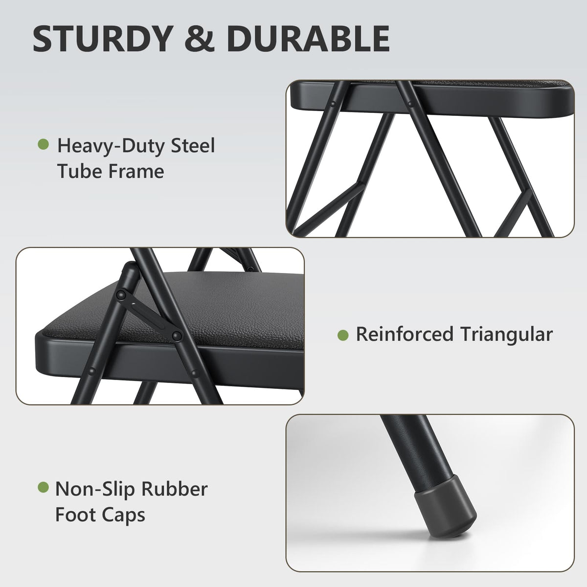 Folding Chair 4 Pack, Comfy PU Leather Padded Folding Chairs for Outside and Indoor, Heavy Duty Portable Foldable Metal Commercial Seat for Home Office, Dorm, Party, Backyard, Lawn, Patio