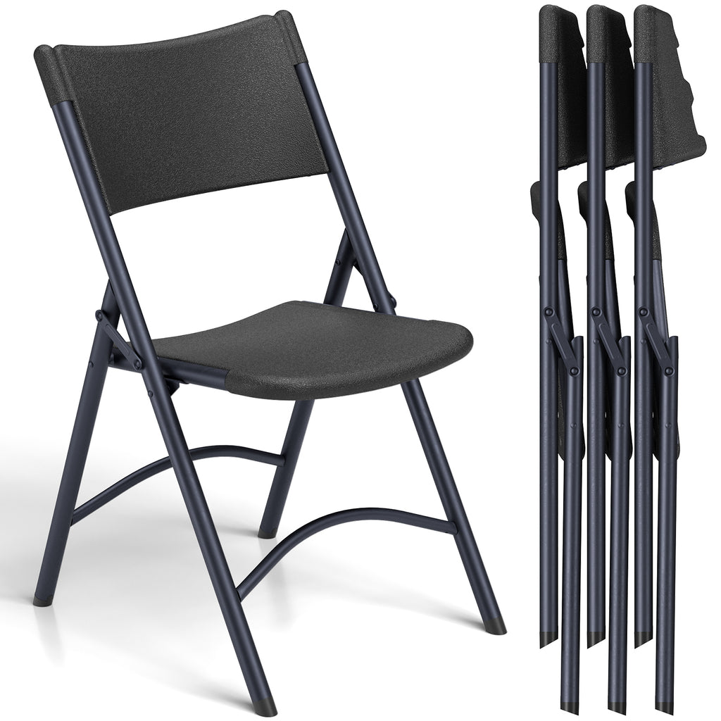 Folding Chairs 4 Pack, Outdoor Portable Foldable Chair with Steel Frame, 500lbs Capacity Heavy Duty Metal White Plastic Folding Chairs for Patio, Picnic, Kitchen, Dining