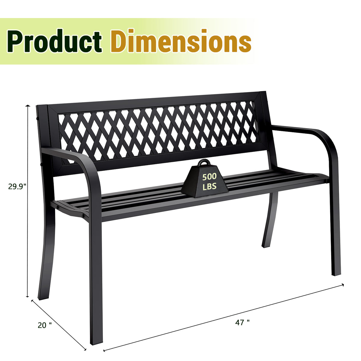 47" Outdoor Garden Bench, Patio Bench with Backrest, Weatherproof, Black