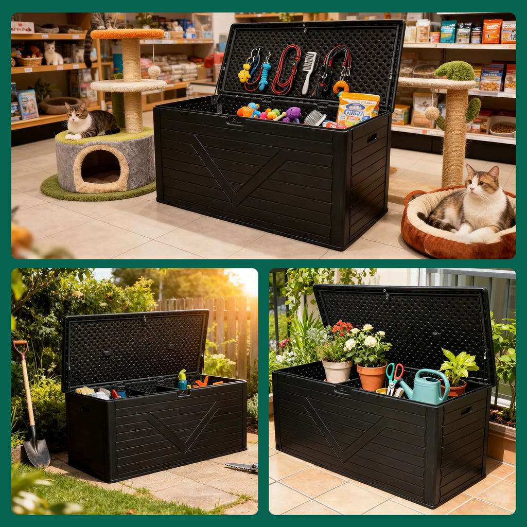 HaiNova 260 Gallon Outdoor Storage Box, Large Resin Deck Boxes Outdoor Waterproof, Deck Storage Box for Patio Furniture Outdoor Cushions, Throw Pillows, Garden Tools and Pool Floats, Black