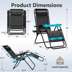 Zero Gravity Chairs Set of 2, Adjustable Lounge Chair Outdoor Recliner, Folding Reclining Lawn Chair, Anti Gravity Chair with Pillow & Cup Holder for Pool Camping Sunbathing Beach Patio (Gray)