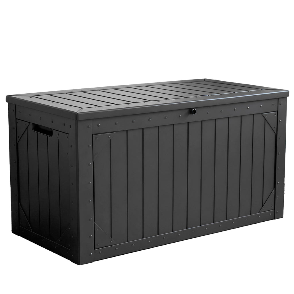 HaiNova 100 Gallon Outdoor Storage Resin Deck Box, Lockable Patio Outdoor Storage Box for Furniture, Garden Tools and Tools Storage, Waterproof, Black