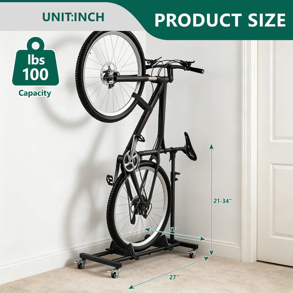 HaiNova Adjustable Height Vertical Bike Stand, Freestanding Bike Rack with Wheels for Garage & Apartment, Safe & Secure, for Wheels Sizes up to 29”
