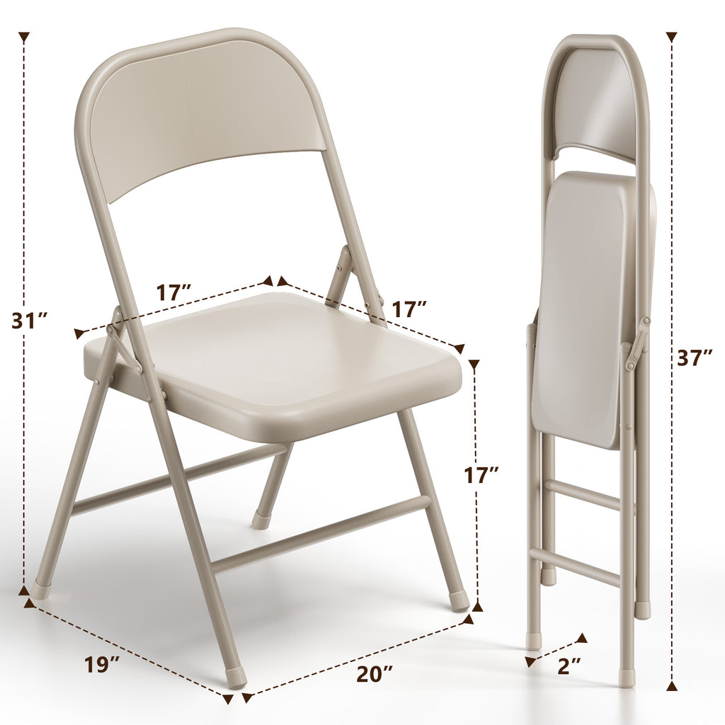 HaiNova All Iron Steel Folding Chair 4 Pack,Durable Portable,Capacity 350 lbs, Indoor/Outdoor Dual-Use Seating for Various Occasions, Khaki
