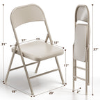 HaiNova All Iron Steel Folding Chair 4 Pack,Durable Portable,Capacity 350 lbs, Indoor/Outdoor Dual-Use Seating for Various Occasions, Khaki