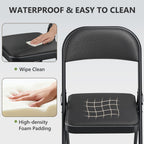 Folding Chair 4 Pack, Comfy PU Leather Padded Folding Chairs for Outside and Indoor, Heavy Duty Portable Foldable Metal Commercial Seat for Home Office, Dorm, Party, Backyard, Lawn, Patio