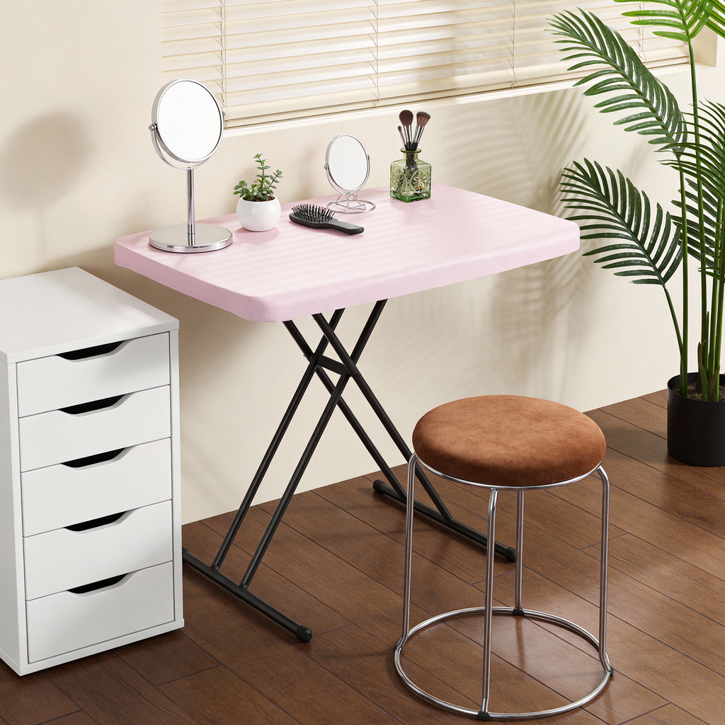 Folding Table 30 Inch - Small Desk Adjustable Height TV Tray for Laptop, Couch, Camping - Heavy Duty Utility Foldable Table for Small Spaces, No Assembly Required, Pink Granite