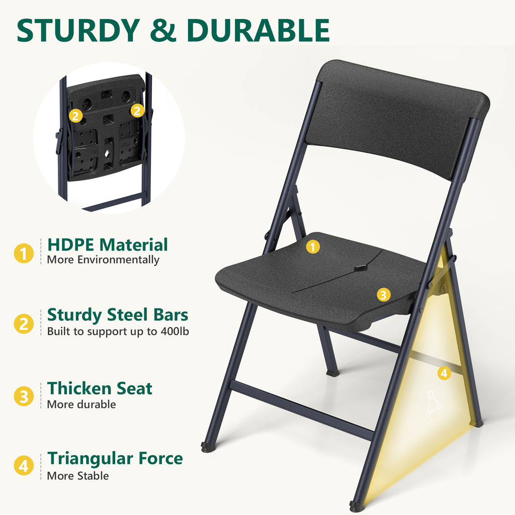Folding Chair 4 Pack, Portable Heavy Duty Foldable Chair Plastic Seat with Steel Frame for Indoor and Outdoor, Dinning, Party, Wedding, Office, Patio, Garden, White