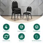 HaiNova Dome Back Stack Chair 4 Pack, with Black Vinyl Seat and Back, 500-lb Weight Capacity, Black Steel Frame, for Banquets, Weddings, Black