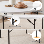 HaiNova 60in Round Folding Table, Heavy Duty Plastic Table for Commercial Event Wedding Party Desk, Accommodate 6-8 People, White