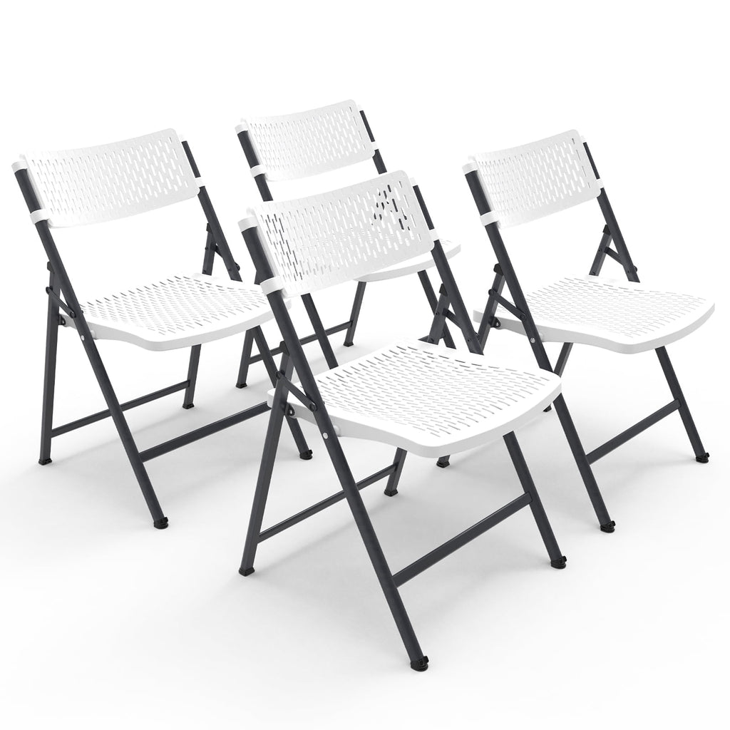 HaiNova 4 Pack Folding Chair, 350 Lb Weight Capacity, Fold chair with Breathable Seat Indoor/Outdoor for Picnic,Races, Parties & Weddings, White