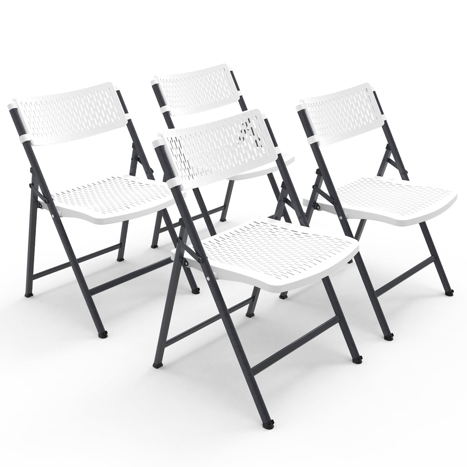 HaiNova 4 Pack Folding Chair, 350 Lb Weight Capacity, Fold chair with Breathable Seat Indoor/Outdoor for Picnic,Races, Parties & Weddings, White