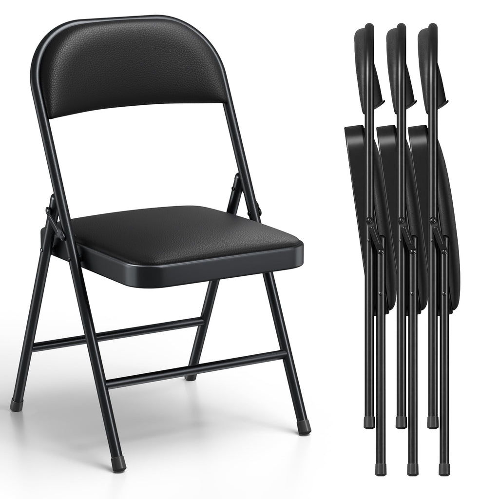 4 Pack Padded PU Leather Folding Chairs, Heavy Duty Portable Foldable Metal Chairs with Thickened Cushion Seat and Back, Ergonomic Steel Frame for Indoor Outdoor, Home Office Party Patio Backyard