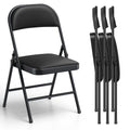4 Pack Padded PU Leather Folding Chairs, Heavy Duty Portable Foldable Metal Chairs with Thickened Cushion Seat and Back, Ergonomic Steel Frame for Indoor Outdoor, Home Office Party Patio Backyard