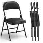 4 Pack Padded PU Leather Folding Chairs, Heavy Duty Portable Foldable Metal Chairs with Thickened Cushion Seat and Back, Ergonomic Steel Frame for Indoor Outdoor, Home Office Party Patio Backyard