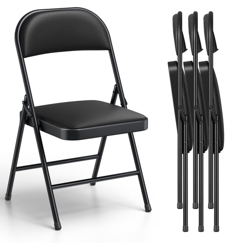 4 Pack Padded PU Leather Folding Chairs, Heavy Duty Portable Foldable Metal Chairs with Thickened Cushion Seat and Back, Ergonomic Steel Frame for Indoor Outdoor, Home Office Party Patio Backyard