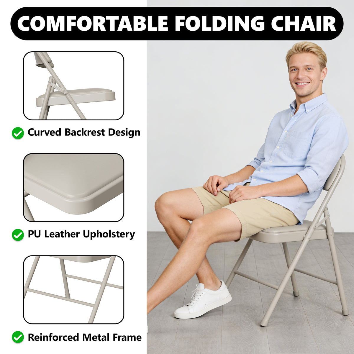HaiNova 6 Pack Folding Chairs with Comfortable Cushion, Leather Padded Cushion Chair with Stainless Steel Frame for Home and Office, Gatherings