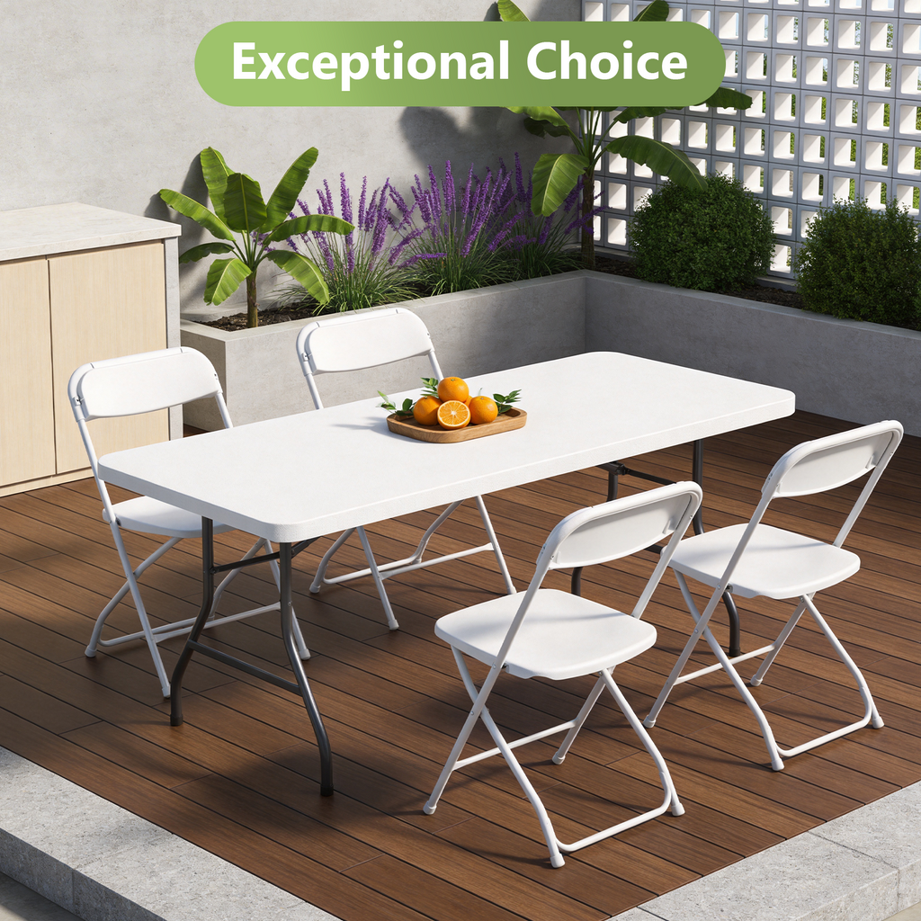5FT Folding Table, Heavy Duty Plastic Table with Foldable Legs, Black