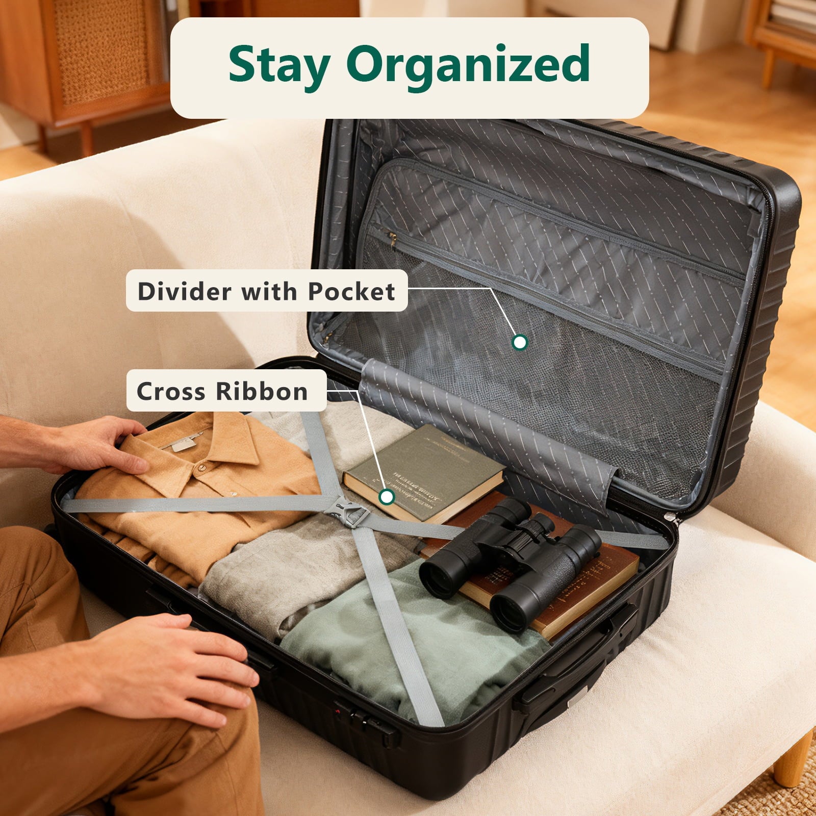 3-Piece Luggage Set - Carry-On & Large& Medium Checked Luggage with Dual Spinner Wheels - Durable Polypropylene Hardshell - TSA Lock, Airline-Approved - Expandable Hard Shell(Black)