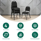 HaiNova Dome Back Stack Chair 4 Pack, with Black Vinyl Seat and Back, 500-lb Weight Capacity, Black Steel Frame, for Banquets, Weddings, Black
