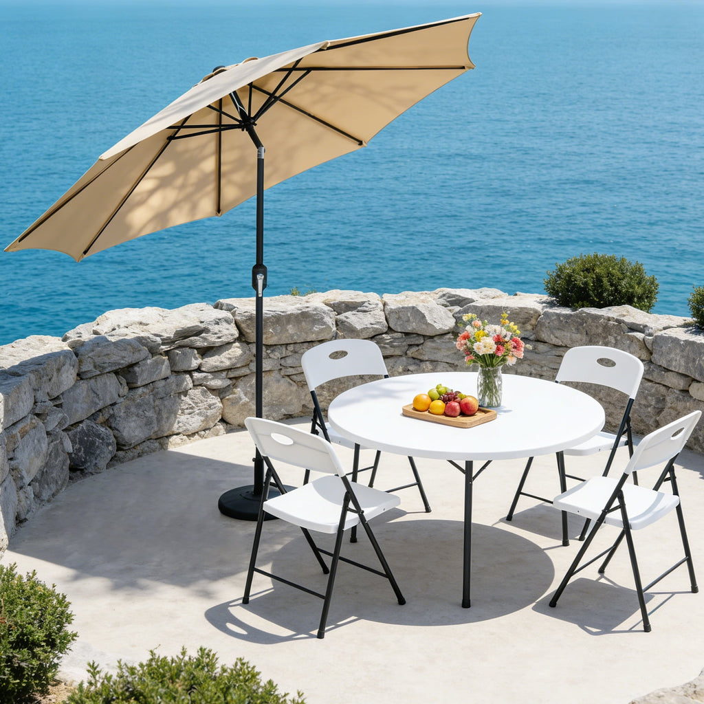 WLLJOY 9FT Outdoor Patio Umbrella Table Market Umbrella with Push Button Tilt/Crank, UV Protection Waterproof Suitable for Garden, Deck, Khaki