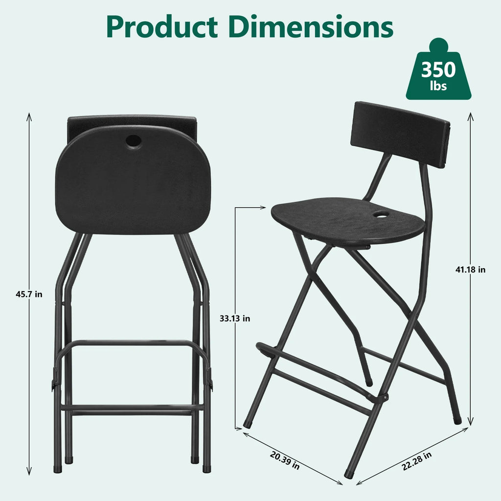 HaiNova Black Folding Bar Stool with Backrest, Blow-molded/Metal Frame, Durable and Sturdy Folding Chair for Indoor/Outdoor Kitchen Shop Cafe