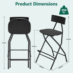HaiNova Black Folding Bar Stool with Backrest, Blow-molded/Metal Frame, Durable and Sturdy Folding Chair for Indoor/Outdoor Kitchen Shop Cafe