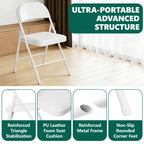 HaiNova 6 Pack Folding Chairs with Comfortable Cushion, Leather Padded Cushion Chair with Stainless Steel Frame for Home and Office, Gatherings, White