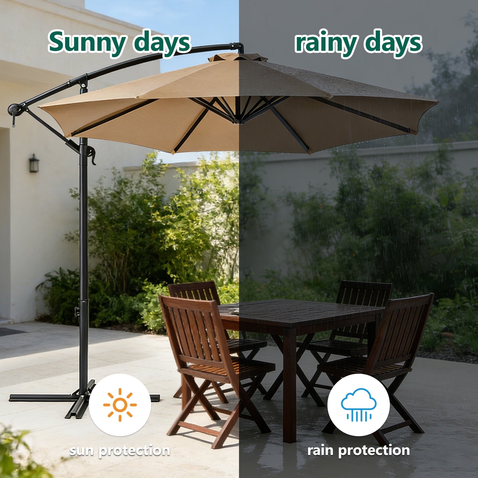 HaiNova 10 ft Offset Patio Umbrella With Base Included ,All-Weather UV Protection Cantilever Umbrella Suitable For Garden, Backyard and Beach, Khaki