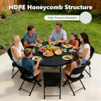 60" Folding Round Table, Plastic Dinner Table, Portable Folding Banquet Table for Living Room, Party or Outdoor Event, Black