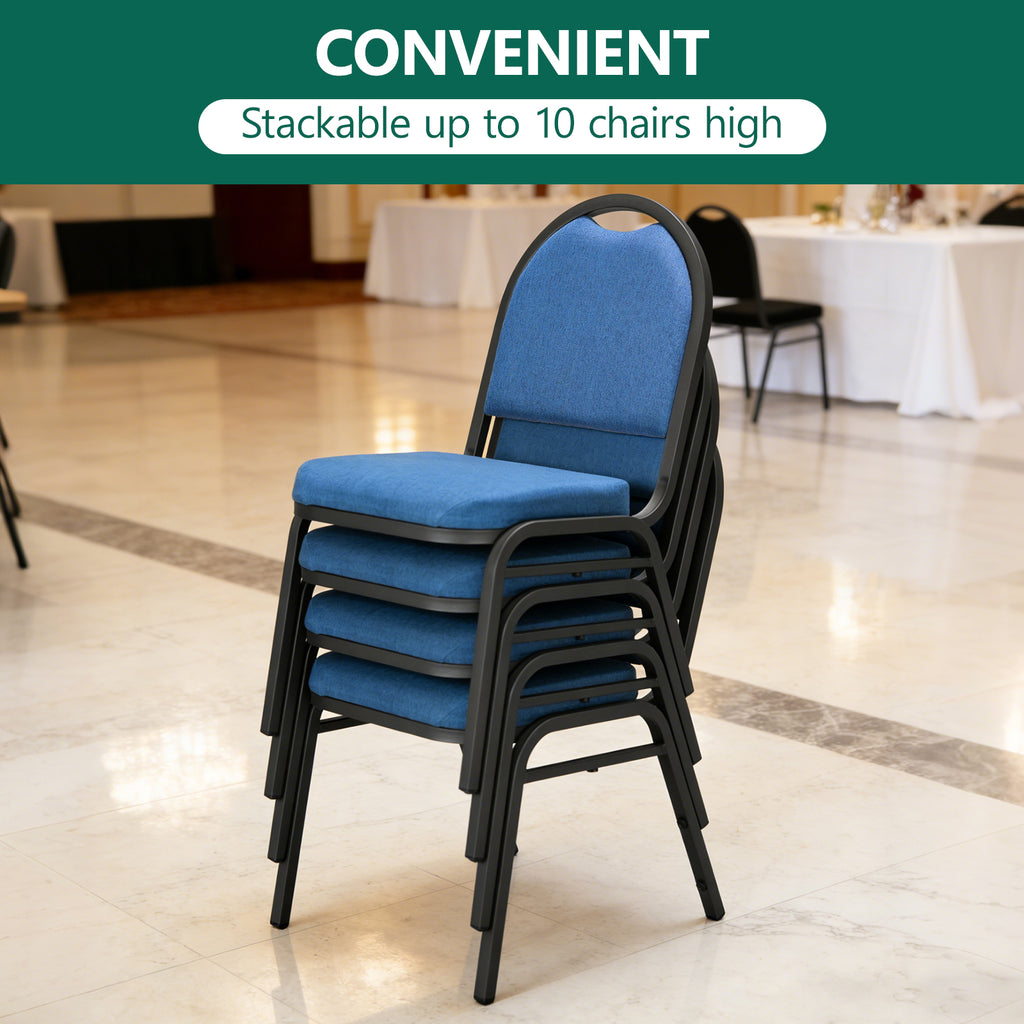 HaiNova Dome Back Stack Chair 4 Pack, with Black Vinyl Seat and Back, 500-lb Weight Capacity, Black Steel Frame, for Banquets, Weddings, Black