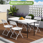 4ft Folding Table, Heavy Duty Plastic Card Table with Foldable Steel Legs, Metal Frame Support up to 400 lb, Portable for Indoor, Outdoor, Picnic, Camping, Dining, Party, White