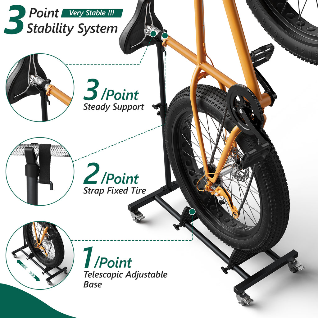 HaiNova Adjustable Height Vertical Bike Stand, Freestanding Bike Rack with Wheels for Garage & Apartment, Safe & Secure, for Wheels Sizes up to 29”