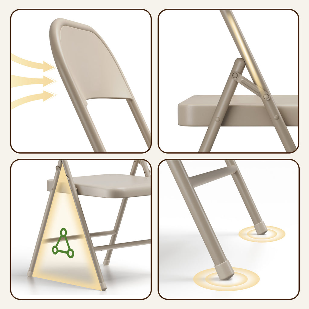 HaiNova All Iron Steel Folding Chair 4 Pack,Durable Portable,Capacity 350 lbs, Indoor/Outdoor Dual-Use Seating for Various Occasions, Khaki