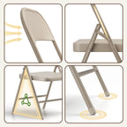 HaiNova All Iron Steel Folding Chair 4 Pack,Durable Portable,Capacity 350 lbs, Indoor/Outdoor Dual-Use Seating for Various Occasions, Khaki