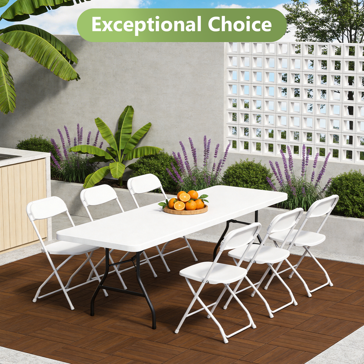 6ft Folding Table, Heavy Duty Plastic Card Table with Foldable Steel Legs, Metal Frame Support up to 600 lb, Portable for Indoor, Outdoor, Picnic, Camping, Dining, Party, Black
