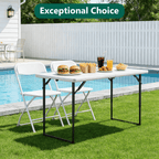 Folding Table, 4FT Foldable Picnic Table with Adjustable Height, Heavy Duty Fold-in-Half Portable Table for Weddings, Camping, RV Travel, Parties, BBQs, and Indoor Use, Easy to Fold and Store
