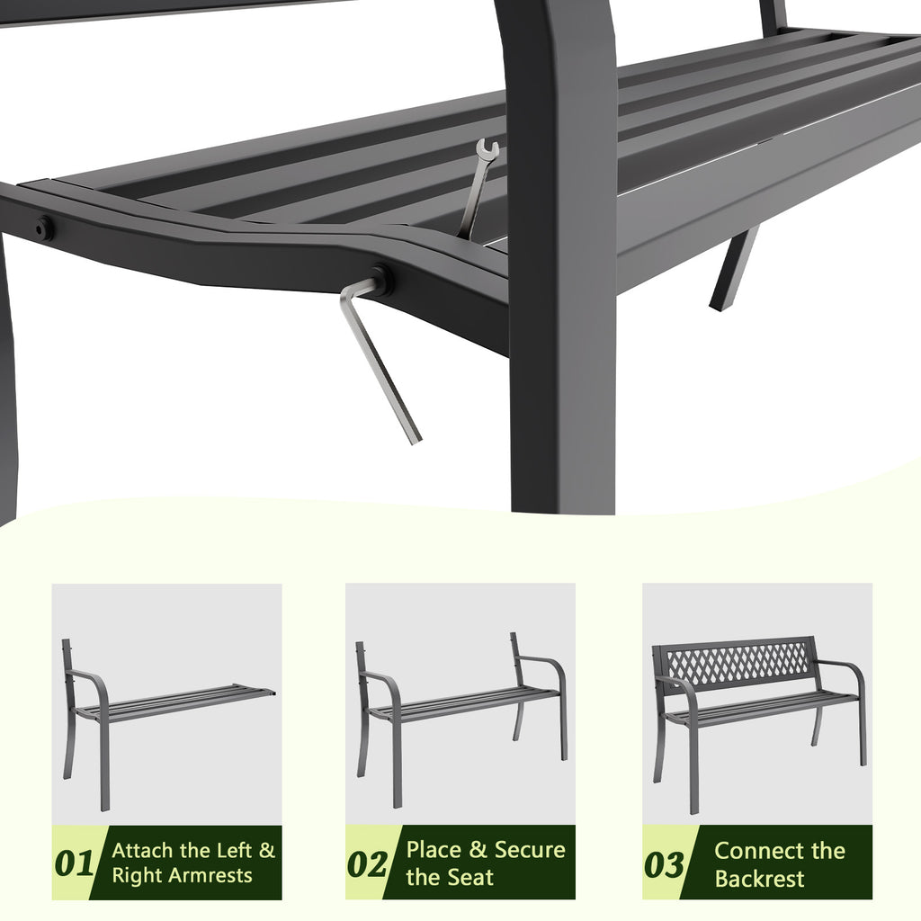47" Outdoor Garden Bench, Patio Bench with Backrest, Weatherproof, Black