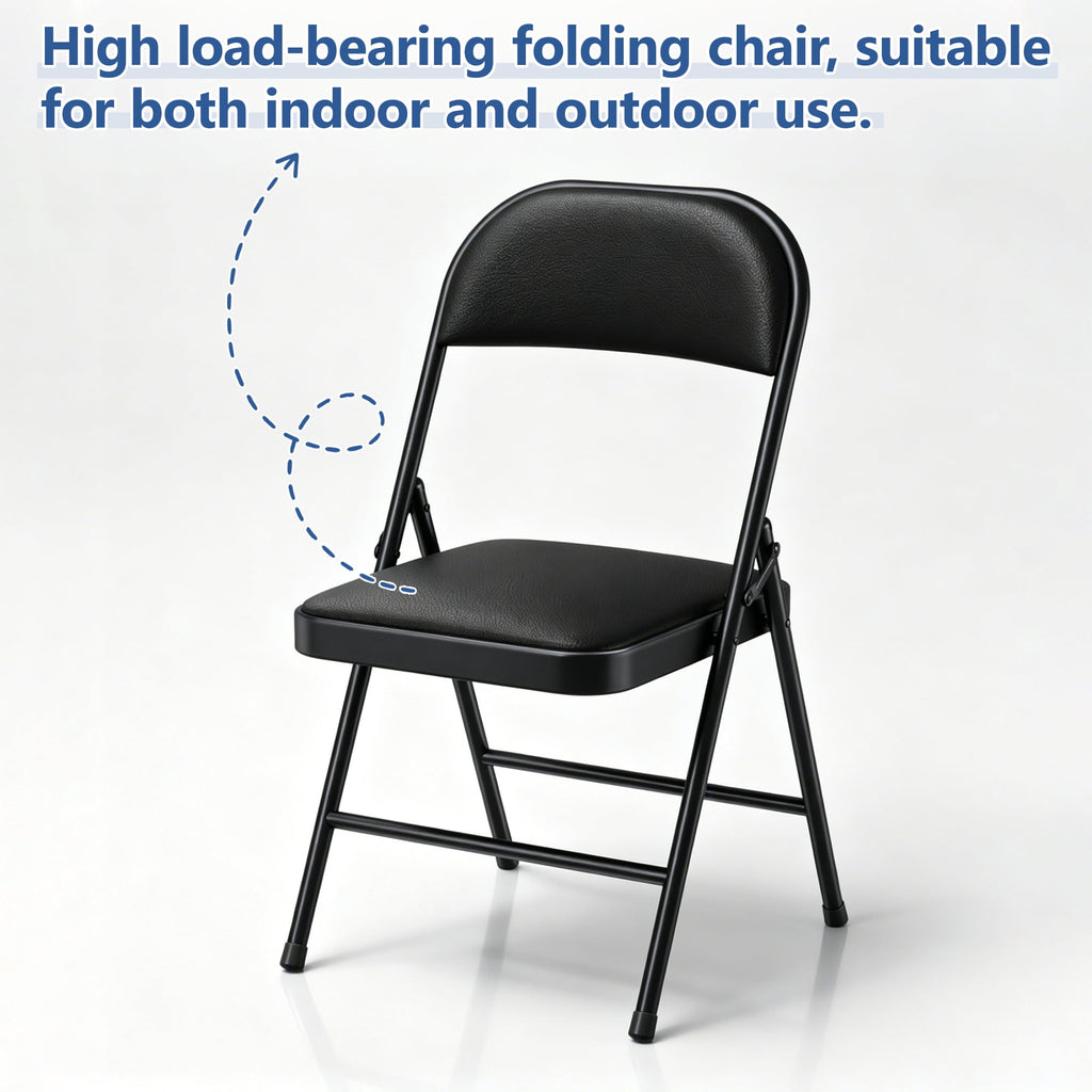 4 Pack Padded PU Leather Folding Chairs, Heavy Duty Portable Foldable Metal Chairs with Thickened Cushion Seat and Back, Ergonomic Steel Frame for Indoor Outdoor, Home Office Party Patio Backyard