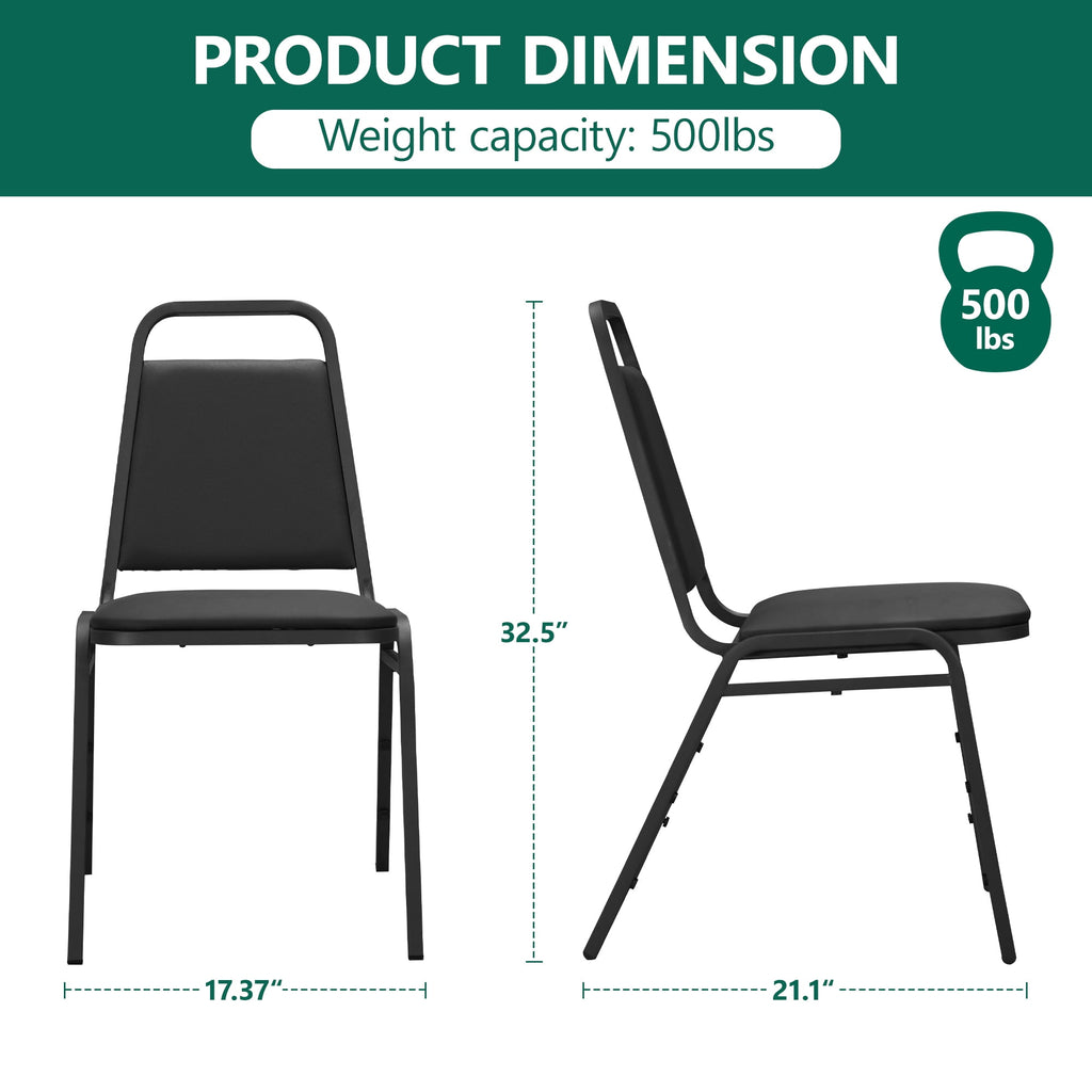 HaiNova Trapezoidal Back Vinyl Stacking Banquet Chair, Multipurpose Stacking Chair with Padded Seat and Back,for Weddings,dinners, Black
