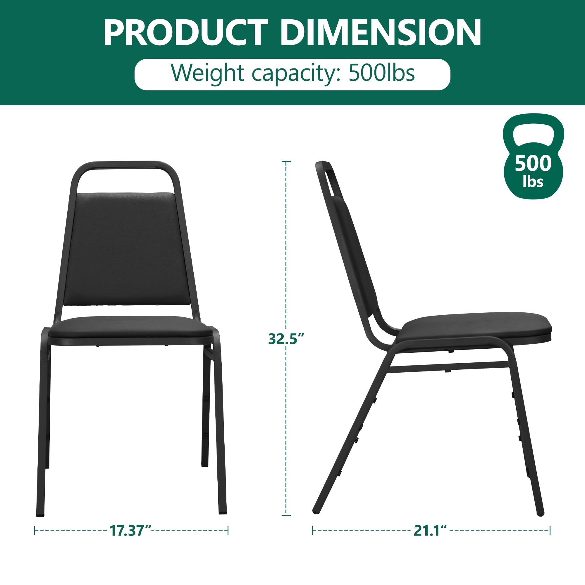 HaiNova Trapezoidal Back Vinyl Stacking Banquet Chair, Multipurpose Stacking Chair with Padded Seat and Back,for Weddings,dinners, Black