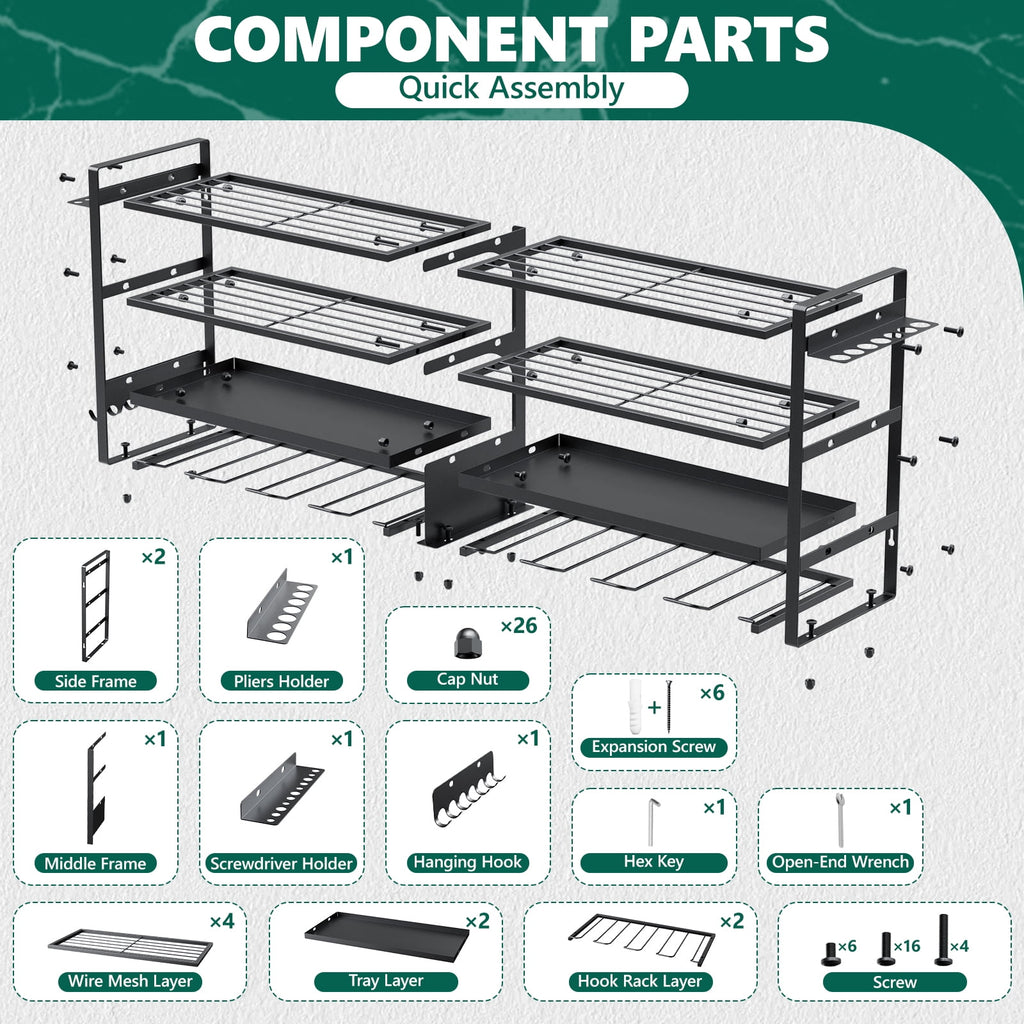 HaiNova Power Tool Organizer Wall Mount, 4 Layer Heavy Duty Loads 400 lbs, with 8 Drill Holder, Large Tool Storage Rack for Workshop/Utility Room