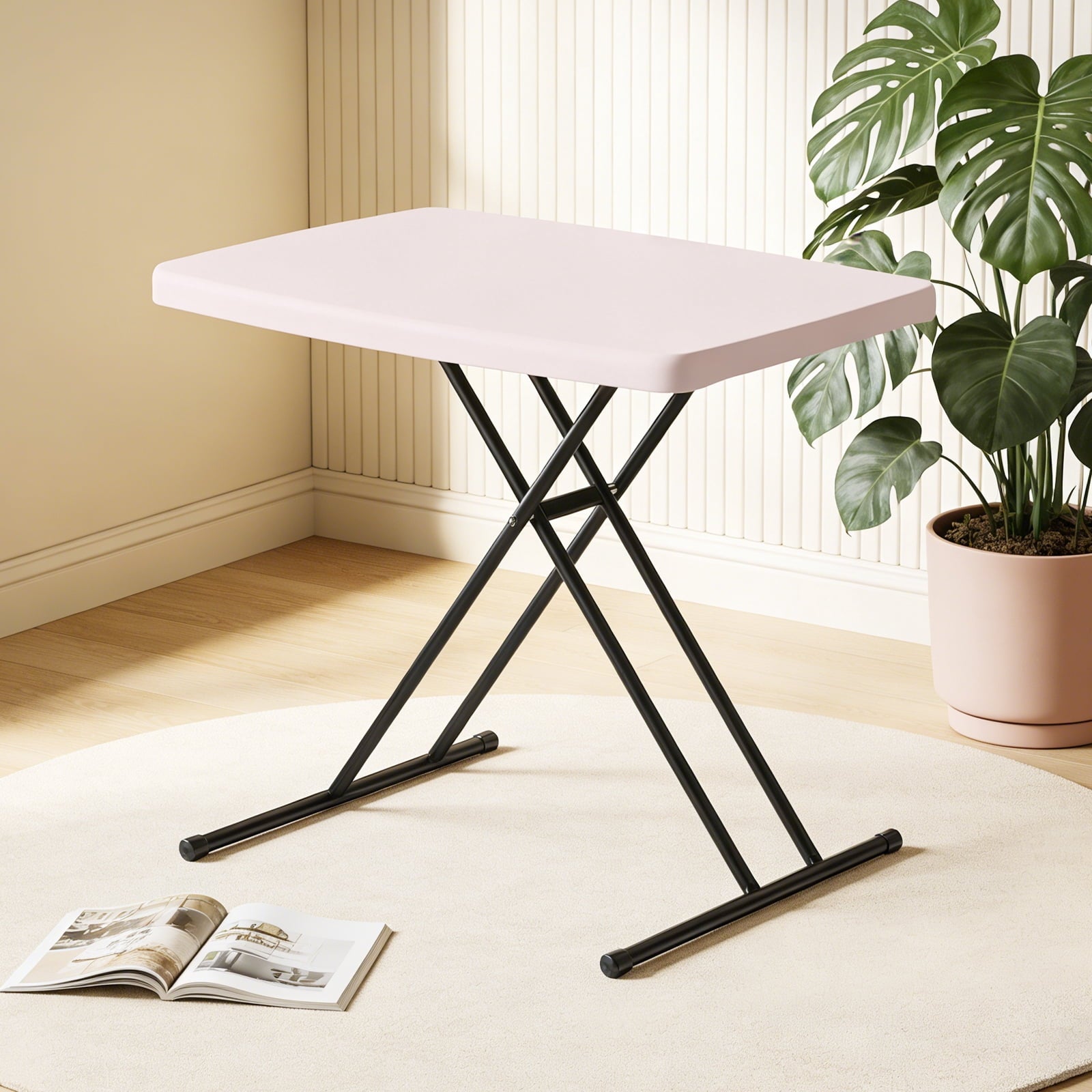 HaiNova Folding TV Tray Table, 30in Height Adjustable TV Tray for Laptop, Heavy Duty Utility Foldable Table for Small Spaces, Pink